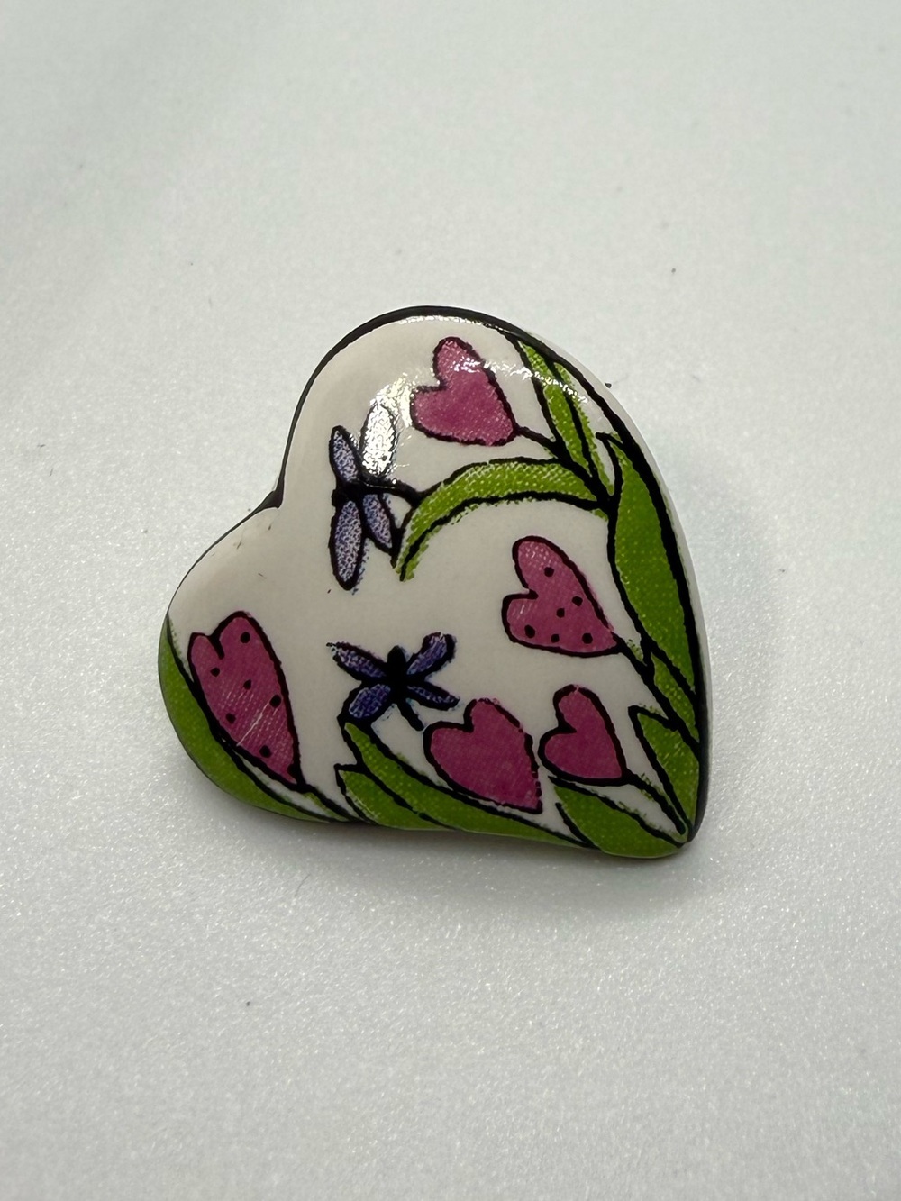 Vintage Floral Heart Lapel Pin Cottagecore Garden Enamel Style